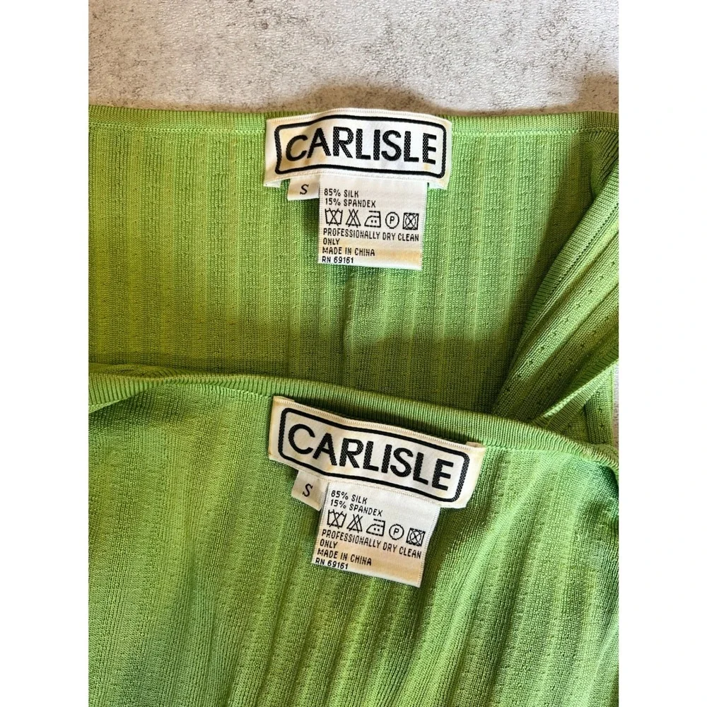 Carlisle Silk Ribbed Cardigan Tank Top Set S Green Blue Y2K Bright Office Preppy